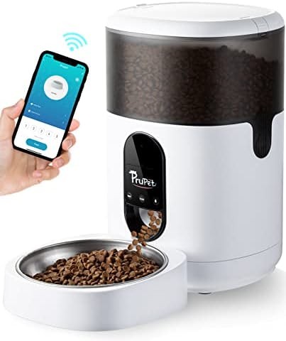Prupet Automatic Cat Feeders, Timed Pet Food Dispenser with Stainless Steel Bowl, WiFi Enabled, APP Control, 10s Voice Recorder for Small / Medium Cats &Dogs -4L