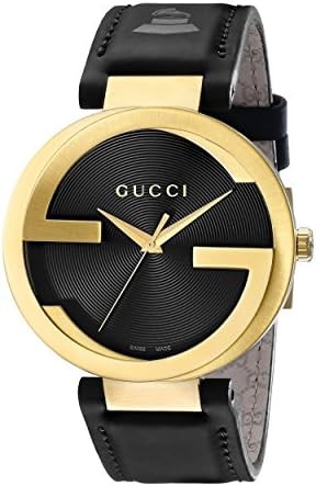Gucci Interlocking Grammy Special Edition Analog Swiss Quartz Black Genuine Leather Men's Watch(Model:YA133208)