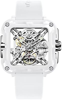 CIGA Design Watches for Womens X Series - Machina, Mechanical Automatic Watches Fashion All-Match Wrist Accessories Sapphire Crystal Analog Skeleton Watches with Silicone Strap
