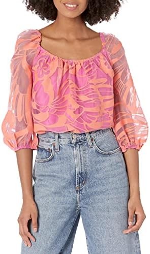Trina Turk Women's Burnout Puff Sleeve Top