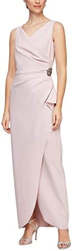 Alex Evenings Women's Slimming Long Side Ruched Dress with Cascade Ruffle Skirt