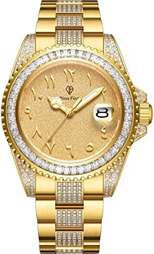 43mm Men's Watch Iced Out Bling Diamonds Automatic Stainless Steel Wrist Watches Arab Numeral Index Gold