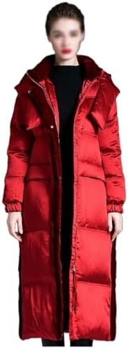 ATsuyo Down Jacket Women's Extra-long Hooded Winter Thickened Velvet Splicing Knee-length White Duck Down Down Jacket