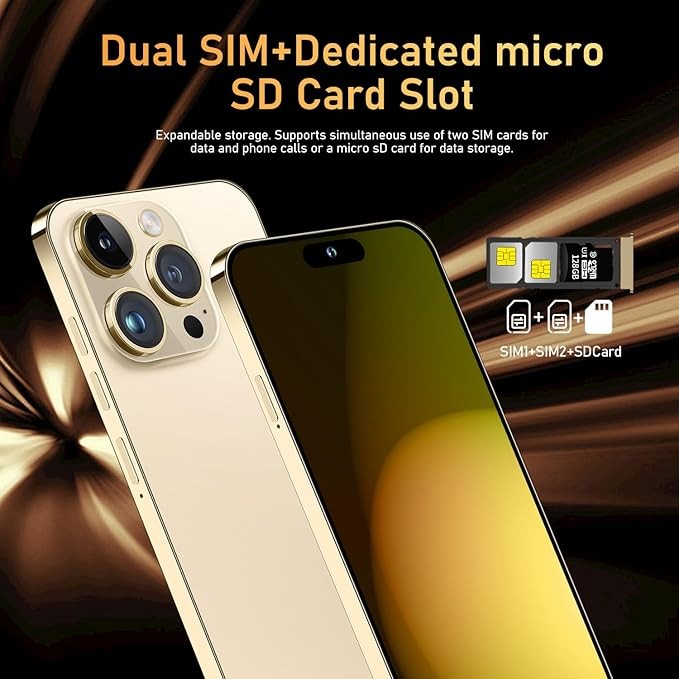 I15 Pro MAX Unlocked Phone,The Phone Battery 6800mAh 6.82" HD Screen Cell Phone, Android 13.0 6+256GB with 128GB Memory Card Smartphone,Face ID/Fingerprint Lock/5G/GPS (Gold)