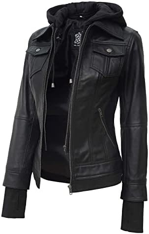 Blingsoul Leather Jacket Women - Real Lambskin Womens Leather Jackets with Removable Hood