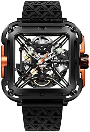 CIGA Design Mechanical Automatic Watch X Series SUV Inspired Anti-Shock Design Sapphire Crystal Analog Skeleton Watches with Silicone and Nylon Strap Fashion Wrist Accessories for Men and Women