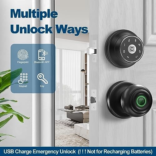 GeekTale Fingerprint Door Lock Set, Keyless Entry Door Lock with Smart Knob, Fingerprint Door Knob with Keypad Deadbolt, Smart Locks with App Control for Front Door