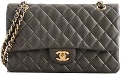 WHAT GOES AROUND COMES AROUND Women's Pre-Loved Chanel Grey Lambskin Bag 2.55 10"