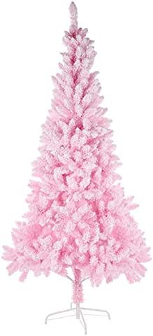 DFDGBD 7FT Premium Snow Flocked Artificial Holiday Christmas Tree for Home, Office, Party, Indoor Outdoor Decoration w/ 800 PVC Branch Tips, Easy Assembly, Metal Stand & Detachable Base, Pink