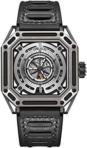 OBLVLO Luxury Square Luminous Self-Wind Mens Watch Fashion Mechanical Automatic Waterproof Sport Watch Rubber Watch AK