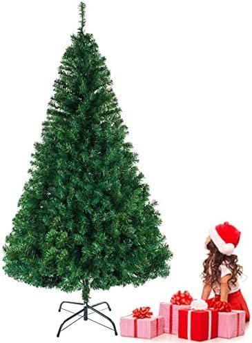 6 Ft Christmas Tree Artificial Holiday Pine Tree for Home Office Party Decoration W/1050 Branch Tips PVC Material Xmas Tree Includes Metal Stand for Indoor & Outdoor Decoration Easy Setup-6 Ft
